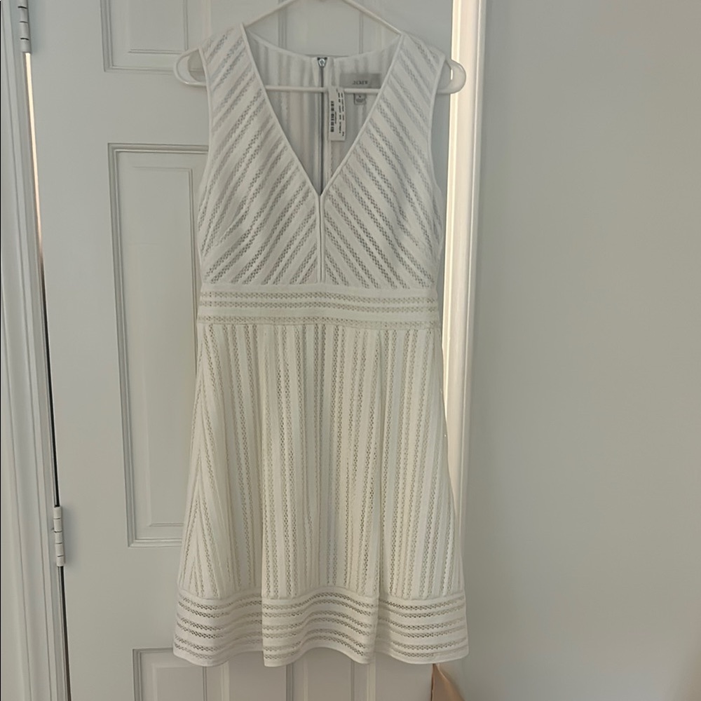 J. Crew White Pleated Sleeveless Midi Dress